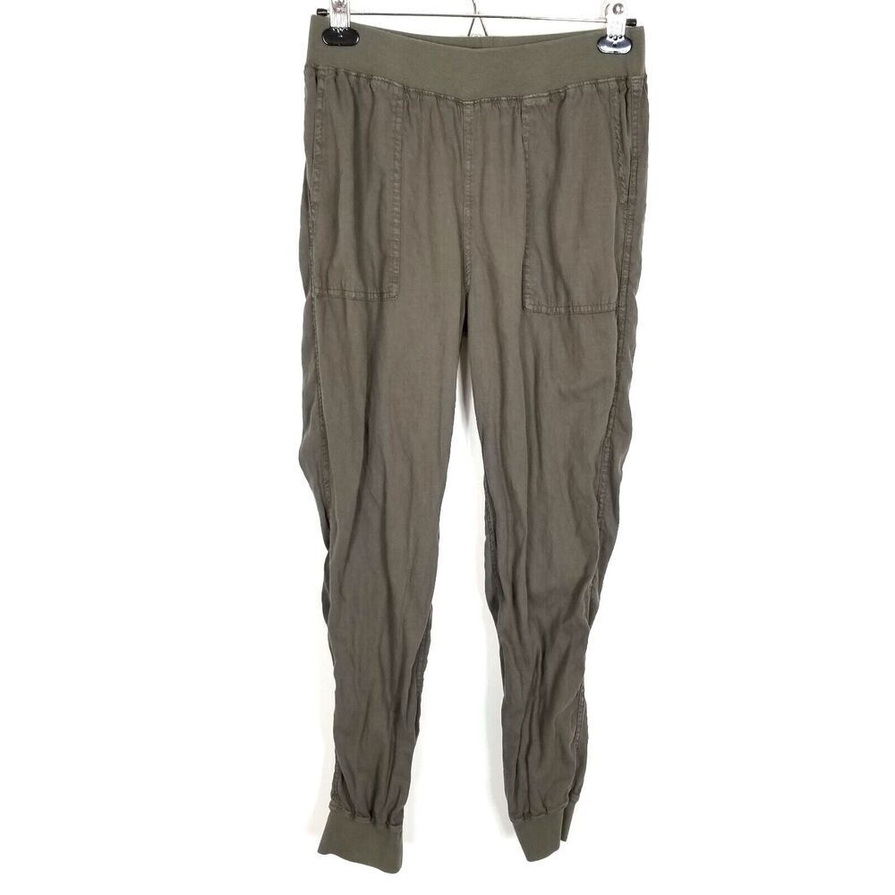 Faherty Women Arlie Day Pants Sz M Linen Blend Surplus Green Joggers Pull On